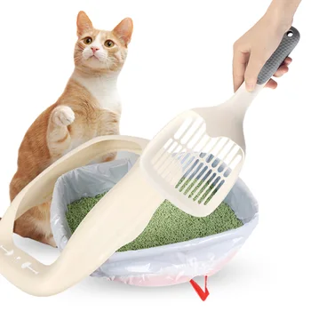 Качественный пластиковый совок для кошачьего туалета с нескользящей ручкой, глубокая лопатка для кошачьего туалета, портативный инструмент для чистки домашних животных, большая вместимость