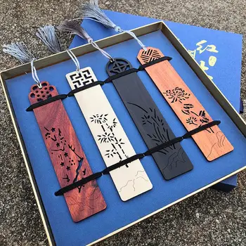 Кисточки для чтения в китайском стиле Натуральные Закладки ручной работы Деревянная Закладка Набор резных деревянных закладок для закладок