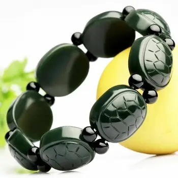 Китайский натуральный браслет из зеленого нефрита с черепахой, украшенный бисером, модные очаровательные украшения