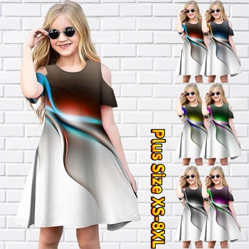 Классический дизайн печати 2023, повседневное платье трапециевидной формы для девочек, Летний выбор, Шикарное платье-качели, модное повседневное платье миди с коротким рукавом