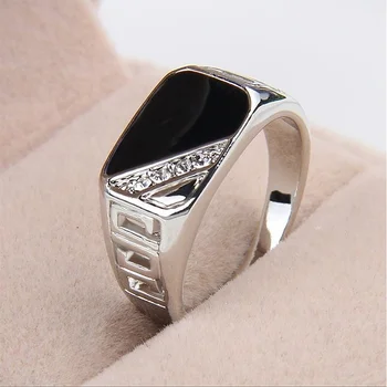 Классическое кольцо Мужские кольца в стиле панк Черное квадратное модное мужское кольцо с рисунком на поверхности Модные кольца для мужчин Золотое кольцо Оптом