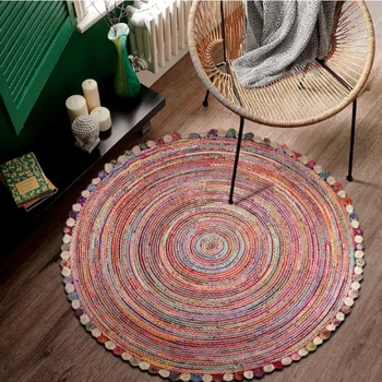 Ковер из джута и хлопка ручной работы, Обратимый круглый ковер в деревенском стиле, современные ковры для гостиной