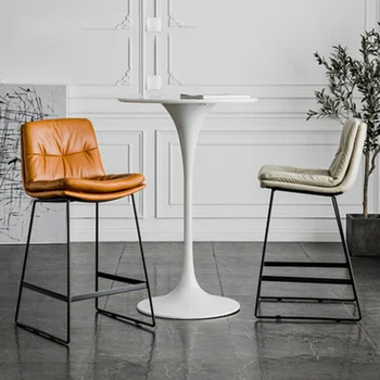 Кожаное кресло для бара в гостиной в скандинавском стиле, Роскошный Офисный высокий стул, Кофейня, Современный Простой обеденный стул, Товары для дома