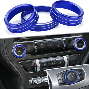Кольцо для отделки ручек приборной панели на 2015-2021 Ford Mustang, Переключатели громкости фар, кнопка настройки, крышка ручки управления, синий 3ШТ