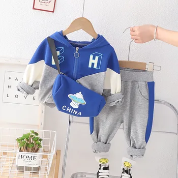 Комплект детской дизайнерской одежды для мальчиков, весенний Корейский кардиган в стиле пэчворк для мальчика, толстовка и спортивные штаны, спортивный костюм из двух предметов