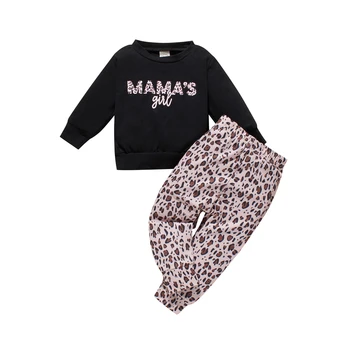 Комплект одежды для новорожденных девочек Ma & Baby 3-24 м, толстовка с надписью, топы, леопардовые брюки, Осенне-весенняя одежда