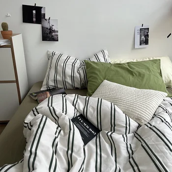Комплект постельного белья из чистого хлопка с мягкой подкладкой Классические полосы, Дышащее постельное белье для общежития размера 