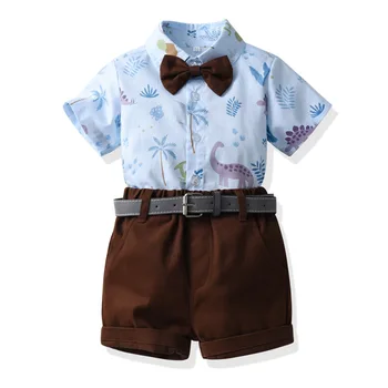 Комплекты детской одежды, Летние детские топы с коротким рукавом и бабочкой + шорты, детский уличный костюм для джентльмена на день рождения 