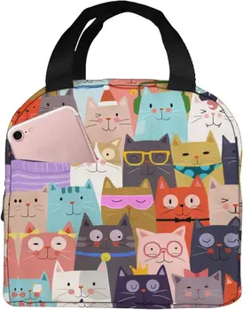 Красочная переносная сумка для ланча Cat, водонепроницаемые сумки через плечо, маленькие сумочки, кошельки, Ланч-бокс для покупок, офиса/Пикника/путешествий
