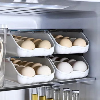 Креативный лоток для хранения яиц с крышкой, Штабелируемый ящик для хранения в холодильнике, Автоматический органайзер для яиц, Кухонные контейнеры