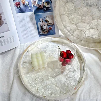 Креативный поднос с белой раковиной, легкая Роскошная Круглая Фруктовая тарелка, украшение для дома, лоток для хранения бижутерии, Органайзер для комнаты