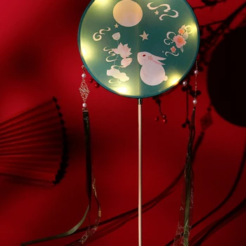 круглый фонарь с подсветкой, двусторонний круглый веер, Новогодний Ретро-стиль Hanfu с деревянной ручкой, танцевальный веер GD Праздничный фонарь
