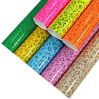 Лазерная глянцевая леопардовая Голографическая переливающаяся искусственная синтетическая ткань PU, простыни из искусственной кожи для сумок, банты для изготовления сумок, Материалы для поделок