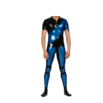 Латексный 100% резиновый комбинезон для мужчин, темно-синие и черные облегающие комбинезоны, размер XXS-XXL