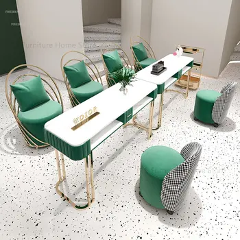 Легкий роскошный маникюрный стол и набор стульев, простые двухслойные маникюрные столы, Дизайнерский салон красоты Nordic, Двойные маникюрные столы
