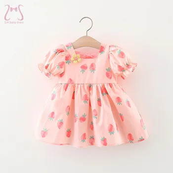 Летнее платье для маленьких девочек с пышными рукавами и сладким цветком, детская одежда без спинки, Тонкая дышащая для детей в возрасте от 0 до 3 лет