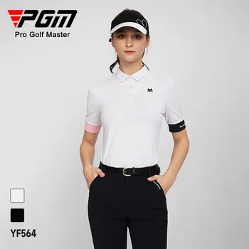 Летние женские футболки с коротким рукавом для гольфа PGM, дышащий контрастный спортивный топ, одежда для гольфа, женская одежда YF564 /KUZ149