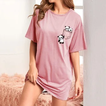 Летняя женская хлопчатобумажная ночная рубашка большого размера, Женская ночная рубашка с коротким рукавом и принтом в горошек, Ночные рубашки, Милая Повседневная пижама Sleepdre