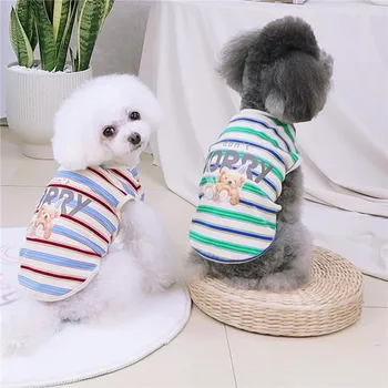 Летняя полосатая рубашка для собак, хлопковый повседневный жилет для домашних животных, удобный костюм для собаки, футболка для щенка, дышащая одежда для собак