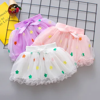 Летняя пышная юбка-пачка из тюля для маленьких девочек, бальное платье, платье для девочек с бантом в виде звезды, детская нижняя юбка