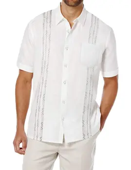 Лидер продаж, высококачественная мужская льняная рубашка с короткими рукавами, Кубинская пляжная рубашка с карманом, мужская рубашка Guayabella, топ