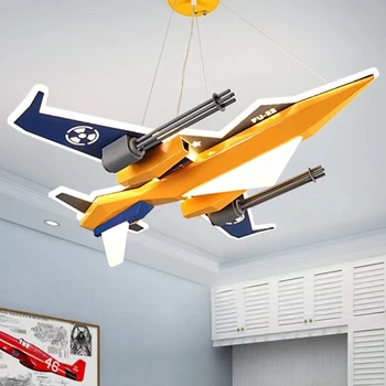 Люстра-самолет для детской комнаты, лампа для спальни для мальчиков и девочек, креативная модель истребителя, современный потолочный светильник с дистанционным управлением