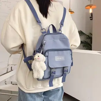 Маленький мини-рюкзак в корейском стиле для женщин, школьная маленькая сумка mochila, с несколькими карманами, с кольцевой пряжкой для девочек, портативный женский медведь