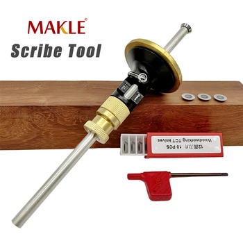 Маркировочный манометр MAKLE, набор для разметки деревообработки с 10 Сменными фрезами, Цельный металлический стержень, инструмент для разметки по дереву.