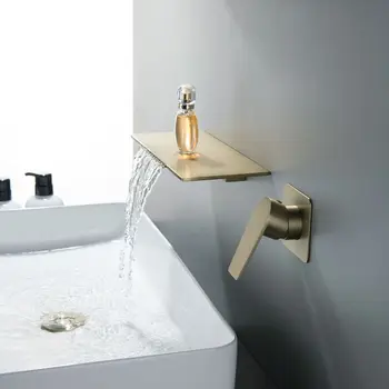 Матовый черный 30-сантиметровый Водопадный кран для умывальника с 2 отверстиями, Настенный смеситель для ванной Комнаты, скрытый кран с полочным краном