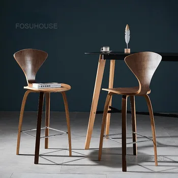 Мебель для дома в скандинавском стиле, Барные стулья для гостиной из массива дерева, Простой барный стул с высокой ножкой, Дизайнерское кресло для макияжа для креативного отдыха