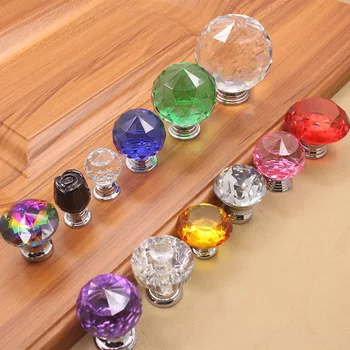 Мебельные ручки из прозрачного хрусталя, ручки для шкафов, ручки кухонной двери и выдвижных ящиков, алмазное сферическое стекло с одним отверстием