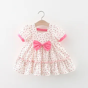 Милая одежда для девочек, Детское платье принцессы, Летнее платье с коротким рукавом и бантом с принтом Флоры, платья для младенцев, Vestidos ADK2479