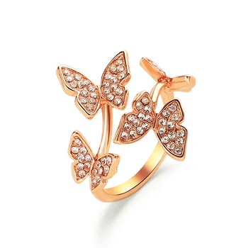 Милое кольцо с бабочкой из горного хрусталя для женщин, Роскошное Регулируемое Обручальное кольцо, модные украшения с насекомыми в стиле бохо из горного хрусталя