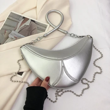 Модная женская сумка-слинг с геометрическим дизайном 2023, Серебристая сумка из искусственной кожи, сумка для покупок подмышками, сумка через плечо на цепочке, сумка через плечо