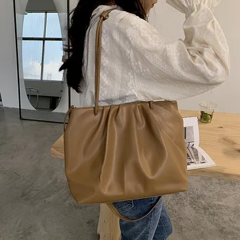 Модная Корейская плиссированная сумка-ведро Женская Ретро-сумка Cloud на одно плечо, сумка-тоут для подмышек, подушка, сложенная в минималистичном стиле