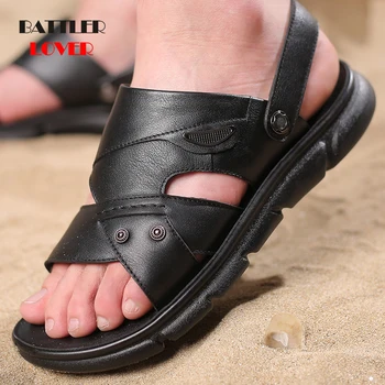Модные мужские сандалии из натуральной кожи, Летние пляжные тапочки, мужская нескользящая Мягкая удобная уличная обувь, высококачественные сандалии