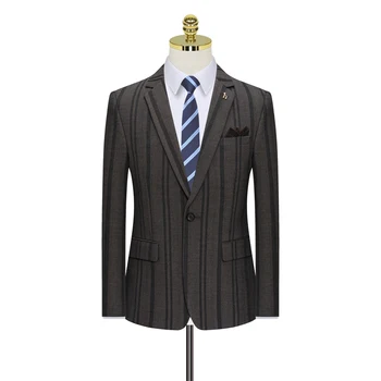 Модный свадебный костюм 2023 года (блейзер + жилет + брюки) Стильный и красивый коричневый блейзер в полоску, приталенный деловой костюм-тройка
