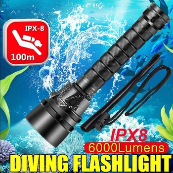 Мощные светодиодные фонари IPX8 Водонепроницаемый супер яркий фонарик для подводного плавания с аккумулятором 18650, подводная лампа, факел, фонарь