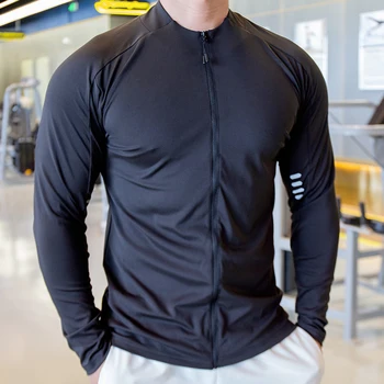Мужская куртка для спортзала KAMB на молнии, спортивные быстросохнущие эластичные пальто для фитнеса, оригинальные высококачественные толстовки для бега