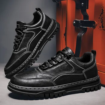 Мужская повседневная обувь для настольных игр Осень 2023, новая корейская версия, черная обувь из искусственной кожи, трендовая студенческая спортивная обувь, модная обувь на шнуровке