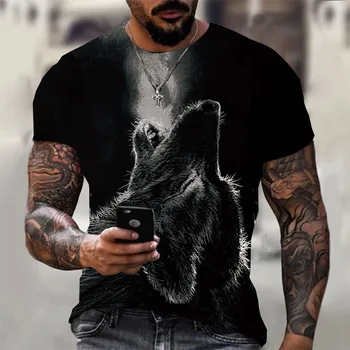 Мужская футболка, новая крутая черная футболка с животными, модная летняя одежда унисекс с коротким рукавом и 3D принтом крутого волка