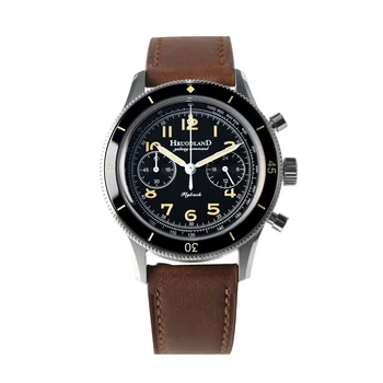 Мужские наручные часы Hruodland Pilot 40 мм с Черным циферблатом Из Нержавеющей стали и Сапфира, Кварцевый механизм VK64, Функция хронографа, Керамический Люм