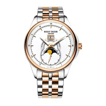 мужские наручные часы, мужские автоматические часы moon phase Reef Tiger man, роскошные водонепроницаемые механические наручные часы dress montre RGA1928