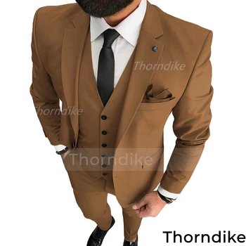 Мужской костюм Thorndike из 3 предметов С вырезами на лацканах, Однобортные Мужские Свадебные Костюмы (Пиджак + Брюки + Жилет) traje de novio para boda