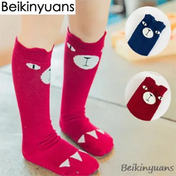 Мультяшные милые детские носки с изображением медведя, детские хлопчатобумажные носки до колен, длинные гетры, милые носки для мальчиков и девочек, детские носки