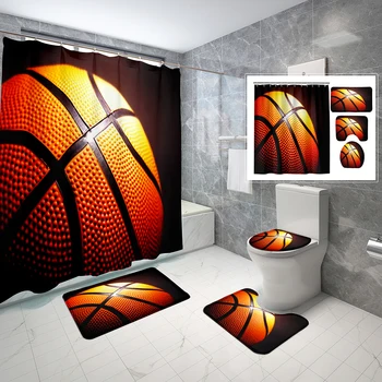 Набор занавесок для душа в баскетбольном стиле Slam Dunk, 4 шт., занавеска для душа, нескользящий коврик для ванной, крышка для унитаза, комплект занавесок