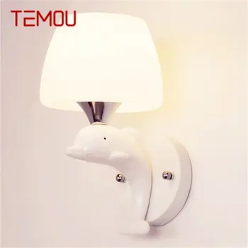Настенные светильники TEMOU, современные светодиодные лампы, креативный мультяшный домашний Белый дельфин с двумя головами Для дома и детей