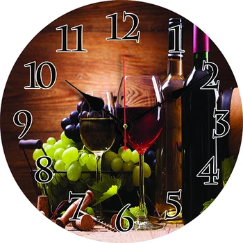 Настенные часы с красным вином и виноградом для гостиной Спальни Круглые бесшумные часы для столовой Украшения офиса Часы для дома Carfts Art Decor