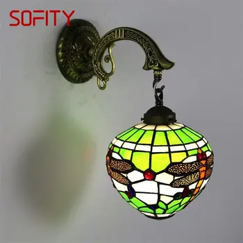 Настенный светильник SAMAN Tiffany LED Creative Dragonfly Стеклянный бра Прикроватный светильник для дома, гостиной, спальни, декора прохода