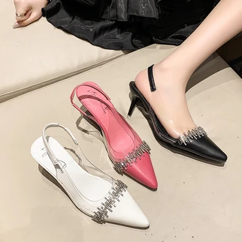 Новая женская обувь One Step, французские сандалии на высоком каблуке с острым носком и мелким вырезом, Темпераментные босоножки на высоком каблуке со стразами